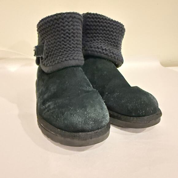 UGG Shaina Knit Fold Over Boots Black Suede Girls Size 4 - Picture 3 of 4